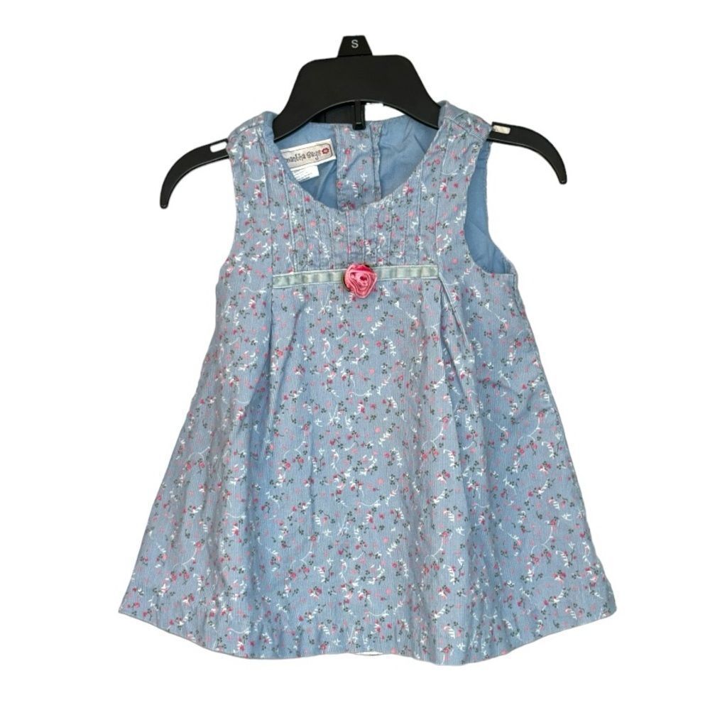 Samantha Says Samara Infant Baby Girls Blue Floral Corduroy Sleeveless Dress 12M